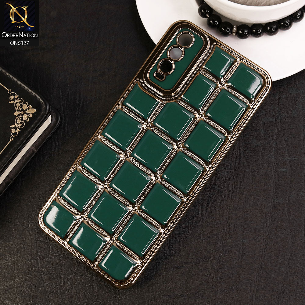 Vivo Y20s Cover - Green - New Trendy 3D Electroplating Square Grid Design Soft TPU Case