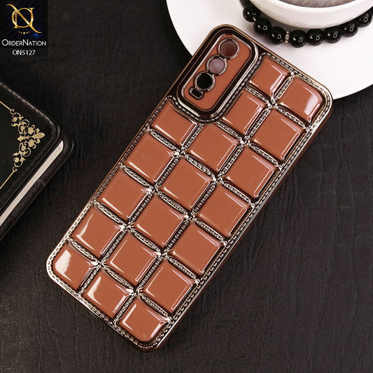 Vivo Y20 Cover - Orange - New Trendy 3D Electroplating Square Grid Design Soft TPU Case