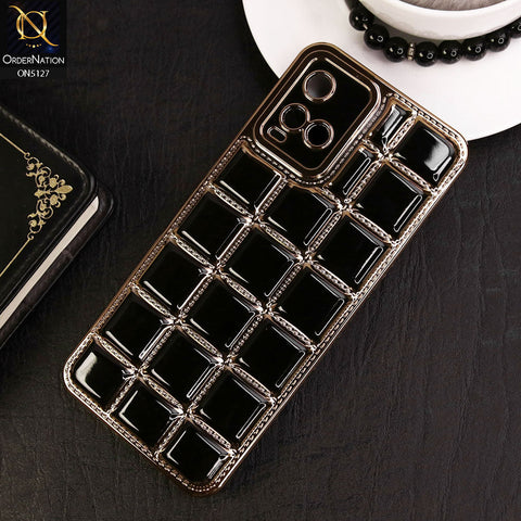 Vivo Y21s Cover - Black - New Trendy 3D Electroplating Square Grid Design Soft TPU Case