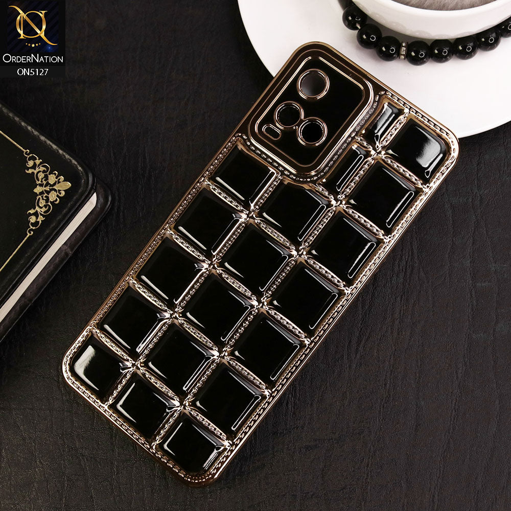 Vivo Y21 Cover - Black - New Trendy 3D Electroplating Square Grid Design Soft TPU Case