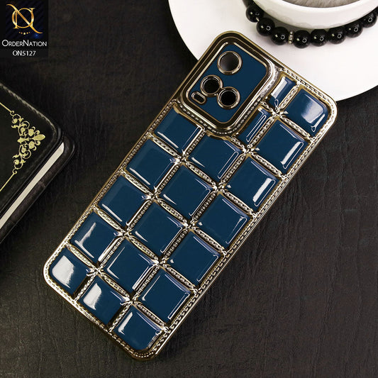 Vivo Y21s Cover - Blue - New Trendy 3D Electroplating Square Grid Design Soft TPU Case