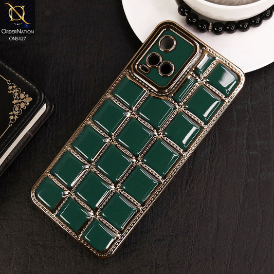 Vivo Y21e Cover - Green - New Trendy 3D Electroplating Square Grid Design Soft TPU Case