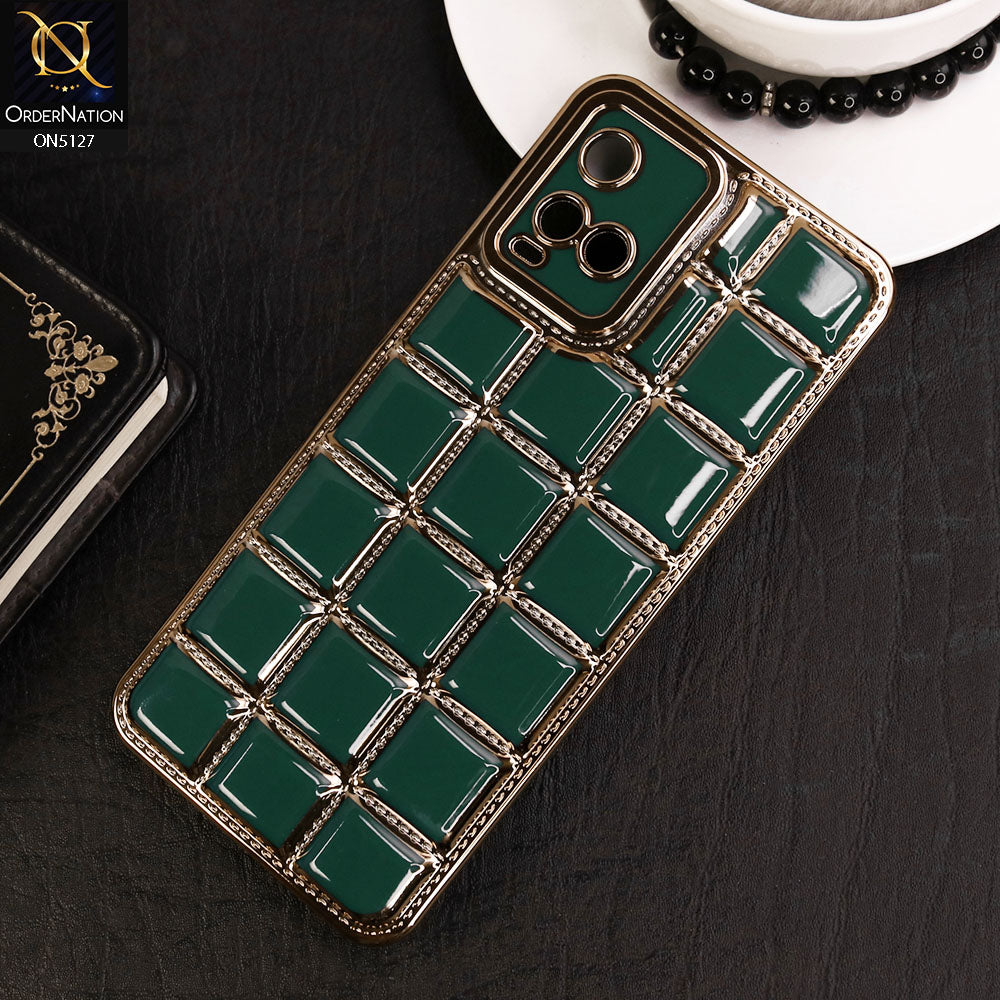 Vivo Y33t Cover - Green - New Trendy 3D Electroplating Square Grid Design Soft TPU Case