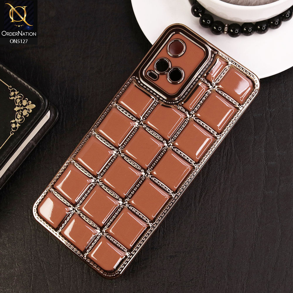 Vivo Y33s Cover - Orange - New Trendy 3D Electroplating Square Grid Design Soft TPU Case