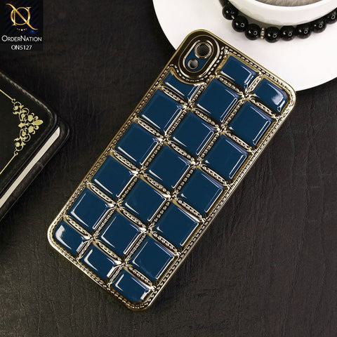 Vivo Y90 Cover - Blue - New Trendy 3D Electroplating Square Grid Design Soft TPU Case