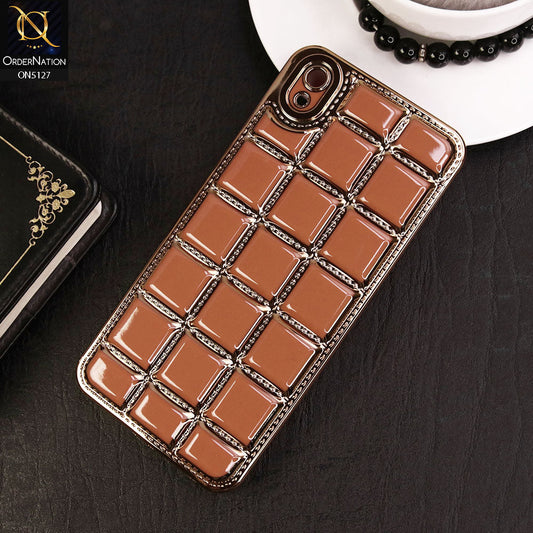 Vivo Y90 Cover - Orange - New Trendy 3D Electroplating Square Grid Design Soft TPU Case