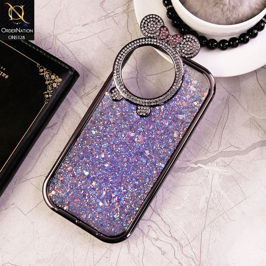 iPhone 14 Pro Max Cover - Blue - New Shiny Rhinestones Round Camera Ring Bling Glitter Soft Silicon Case (Glitter Does Not Move)