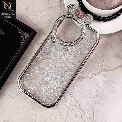 iPhone 15 Pro Cover - White - New Shiny Rhinestones Round Camera Ring Bling Glitter Soft Silicon Case (Glitter Does Not Move)