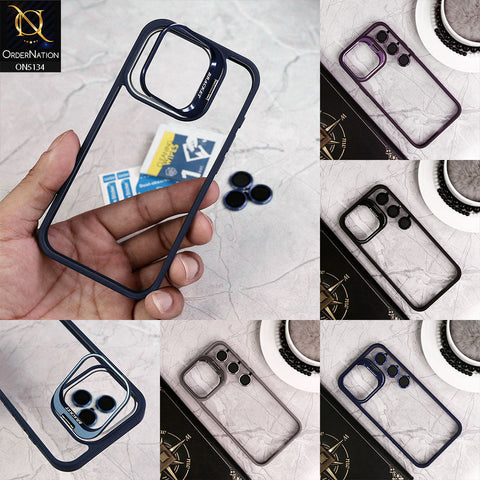 iPhone 15 Pro Cover - Black - Metal Camera Bracket Stand Soft Colour Borders with Camera Lens Protectors