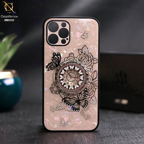 iPhone 12 Pro Cover - Golden - TYBOMB Luxury Shiny Glass Butterfly Bling Diamond Metal Holder Soft Border Case