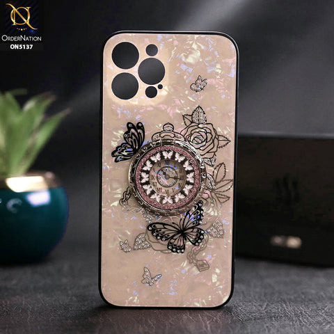 iPhone 12 Pro Max Cover - Golden - TYBOMB Luxury Shiny Glass Butterfly Bling Diamond Metal Holder Soft Border Case