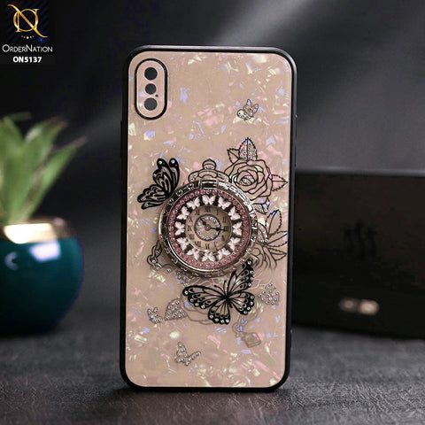 iPhone XS / X Cover - Golden - TYBOMB Luxury Shiny Glass Butterfly Bling Diamond Metal Holder Soft Border Case