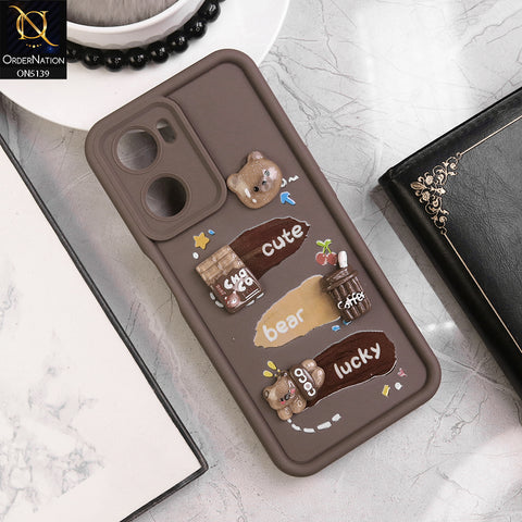 Oppo A57 4G 2022 Cover - Brown - Trendy 3D Cute Cartoon And Coffee Chocolate Soft Silicon Shockproof Case With Camera Protection