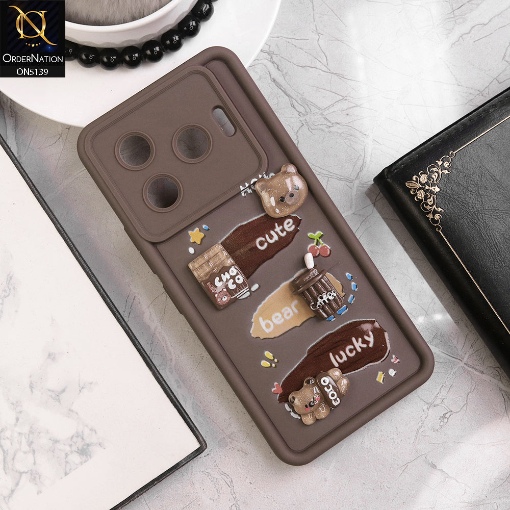 Tecno Camon 30 Pro 5G - Brown - Trendy 2D Cute Cartoon And Coffee Chocolate Soft Silicon Shockproof Case With Camera Protection