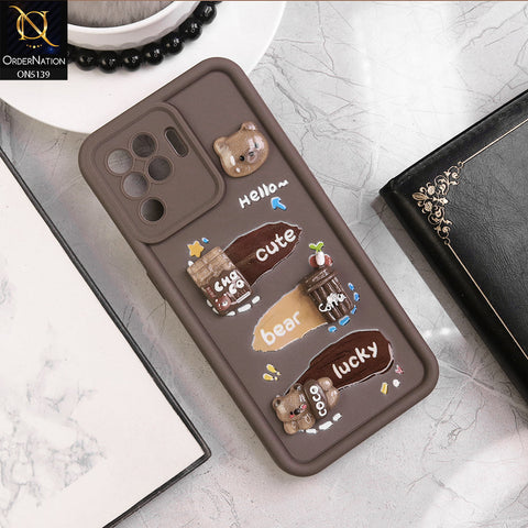 Oppo F19 Pro Cover - Brown - Trendy 3D Cute Cartoon And Coffee Chocolate Soft Silicon Shockproof Case With Camera Protection