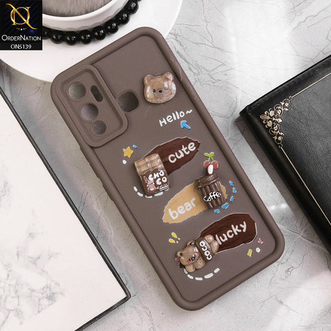 Infinix Hot 12 Play - Brown - Trendy 3D Cute Cartoon And Coffee Chocolate Soft Silicon Shockproof Case With Camera Protection