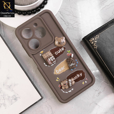 Infinix Hot 40 - Brown - Trendy 3D Cute Cartoon And Coffee Chocolate Soft Silicon Shockproof Case With Camera Protection