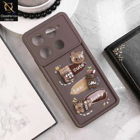 Infinix Note 40 Pro - Brown - Trendy 3D Cute Cartoon And Coffee Chocolate Soft Silicon Shockproof Case With Camera Protection