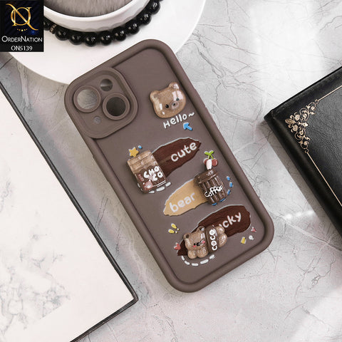 iPhone 13 - Brown - Trendy 3D Cute Cartoon And Coffee Chocolate Soft Silicon Shockproof Case With Camera Protection