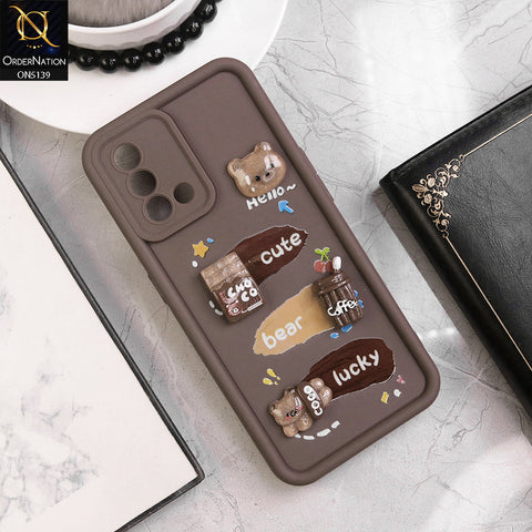 Oppo A74 Cover - Brown - Trendy 3D Cute Cartoon And Coffee Chocolate Soft Silicon Shockproof Case With Camera Protection