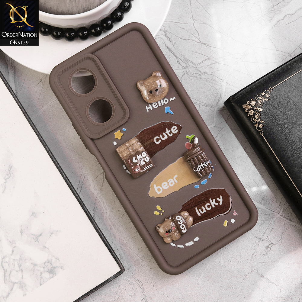 Oppo A58 4G Cover - Brown - Trendy 3D Cute Cartoon And Coffee Chocolate Soft Silicon Shockproof Case With Camera Protection