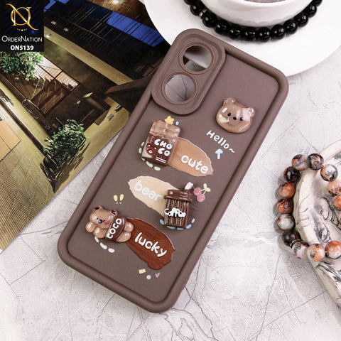 Oppo A78 4G Cover - Brown - Trendy 3D Cute Cartoon And Coffee Chocolate Soft Silicon Shockproof Case With Camera Protection