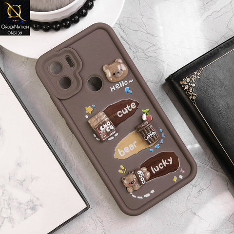 Xiaomi Redmi A1 - Brown - Trendy 3D Cute Cartoon And Coffee Chocolate Soft Silicon Shockproof Case With Camera Protection