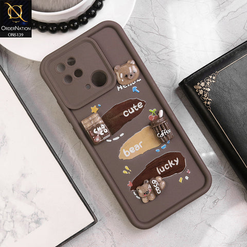 Xiaomi Redmi 10C - Brown - Trendy 3D Cute Cartoon And Coffee Chocolate Soft Silicon Shockproof Case With Camera Protection