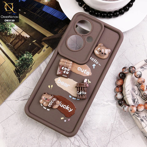Oppo Reno 11F 5G Cover - Brown - Trendy 3D Cute Cartoon And Coffee Chocolate Soft Silicon Shockproof Case With Camera Protection