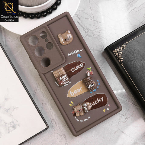 Samsung Galaxy S24 Ultra - Brown - Trendy 2D Cute Cartoon And Coffee Chocolate Soft Silicon Shockproof Case With Camera Protection