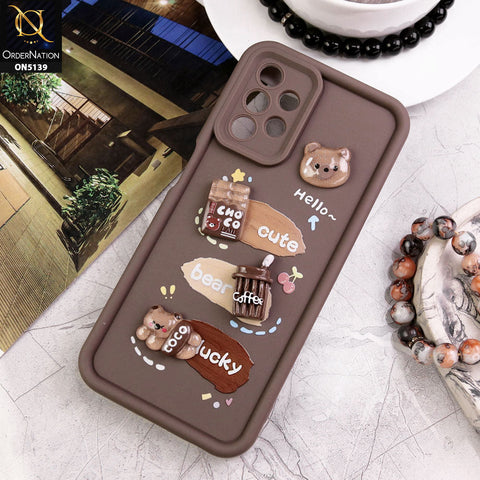 Samsung Galaxy A13 Cover - Brown - Trendy 3D Cute Cartoon And Coffee Chocolate Soft Silicon Shockproof Case With Camera Protection