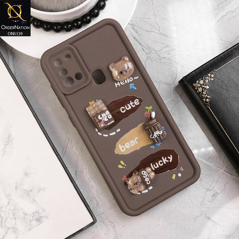 Samsung Galaxy A21s Cover - Brown - Trendy 3D Cute Cartoon And Coffee Chocolate Soft Silicon Shockproof Case With Camera Protection