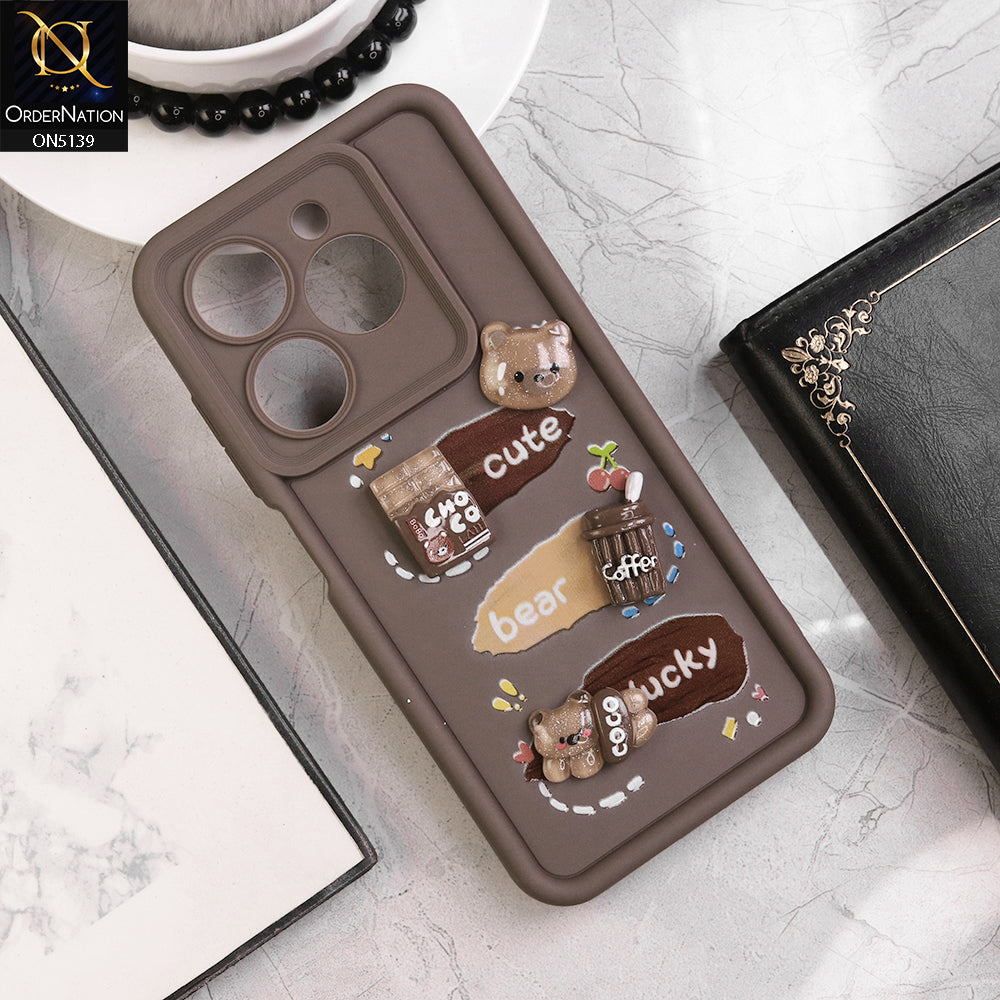 Itel P55 4G - Brown - Trendy 3D Cute Cartoon And Coffee Chocolate Soft Silicon Shockproof Case With Camera Protection