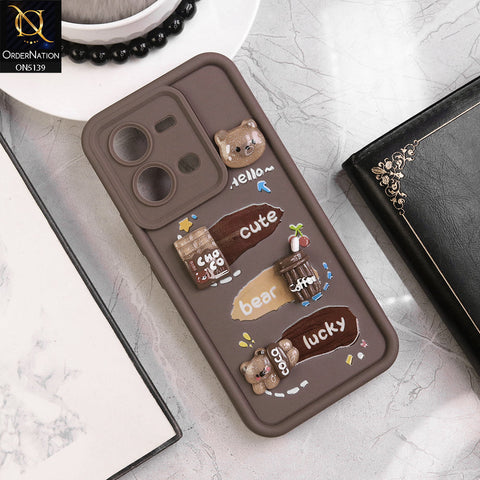 Vivo V25 5G - Brown - Trendy 3D Cute Cartoon And Coffee Chocolate Soft Silicon Shockproof Case With Camera Protection