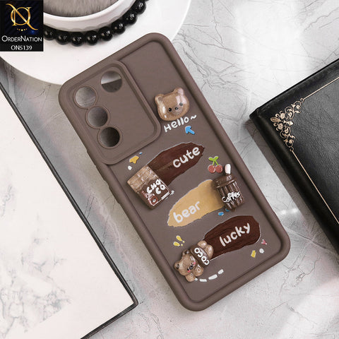 Vivo V27e - Brown - Trendy 3D Cute Cartoon And Coffee Chocolate Soft Silicon Shockproof Case With Camera Protection