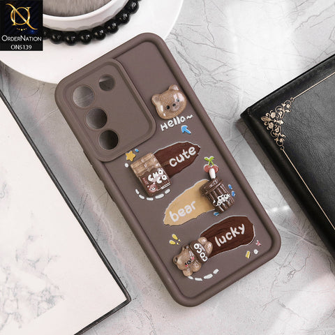 Vivo V29e - Brown - Trendy 3D Cute Cartoon And Coffee Chocolate Soft Silicon Shockproof Case With Camera Protection