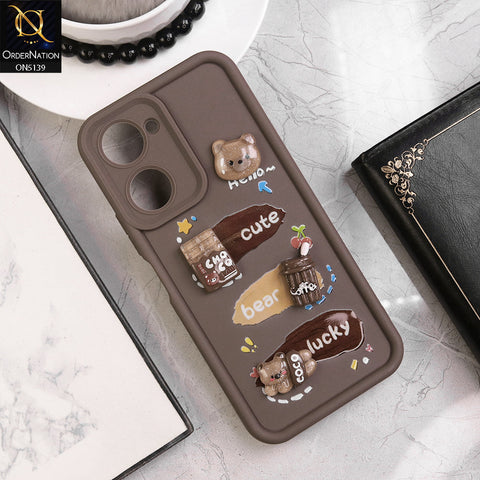 Vivo Y03 - Brown - Trendy 3D Cute Cartoon And Coffee Chocolate Soft Silicon Shockproof Case With Camera Protection