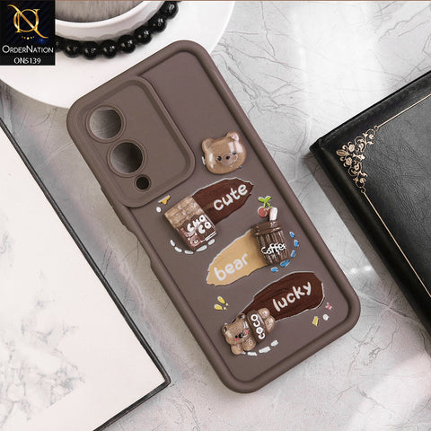 Vivo Y17s Cover - Brown - Trendy 3D Cute Cartoon And Coffee Chocolate Soft Silicon Shockproof Case With Camera Protection