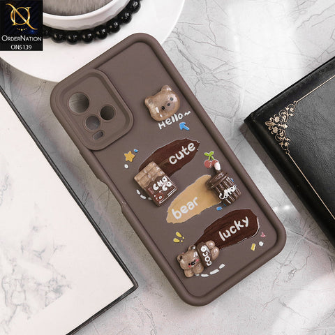 Vivo Y21t - Brown - Trendy 3D Cute Cartoon And Coffee Chocolate Soft Silicon Shockproof Case With Camera Protection