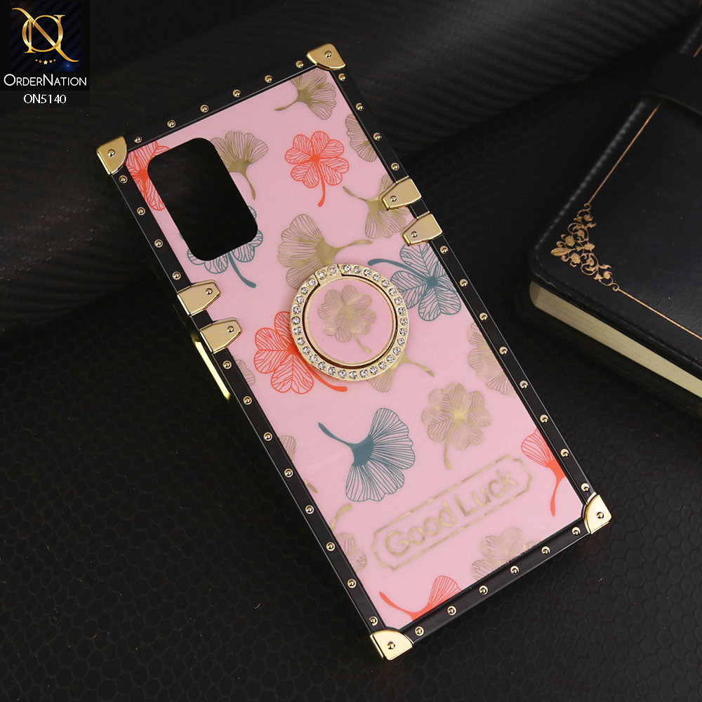 Samsung Galaxy M02s Cover - Pink - Trendy Style Good Luck Floral Square Trunk Soft Case With Holder