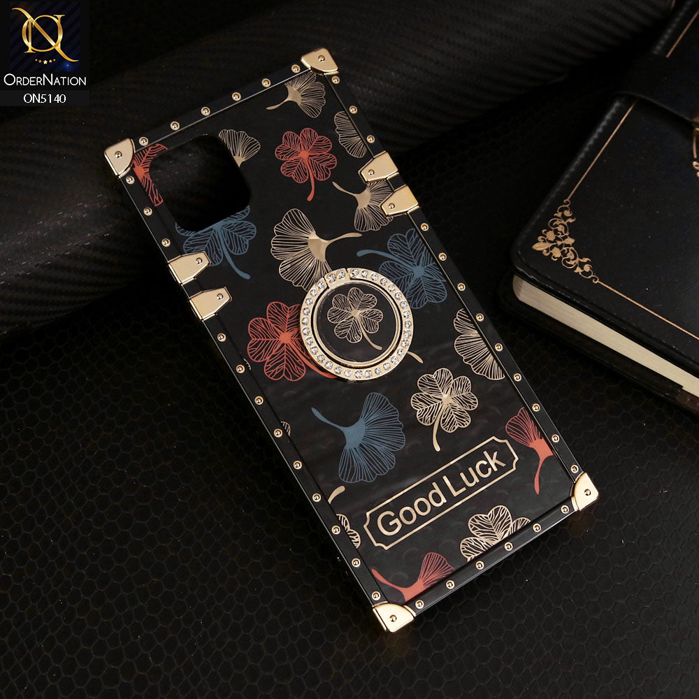 Oppo A16K Cover - Black - Trendy Style Good Luck Floral Square Trunk Soft Case With Holder