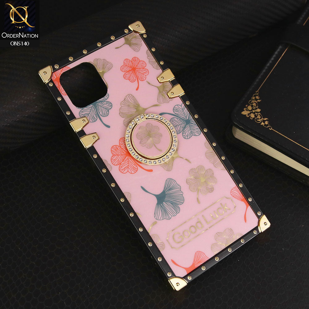 Oppo A16e Cover - Pink - Trendy Style Good Luck Floral Square Trunk Soft Case With Holder