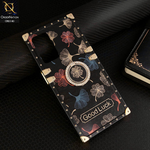 Oppo A16 Cover - Black - Trendy Style Good Luck Floral Square Trunk Soft Case With Holder