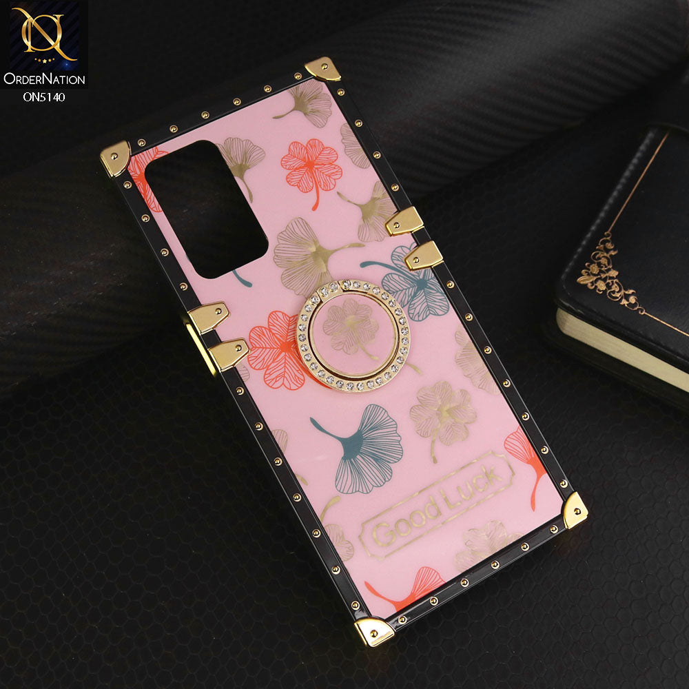 Oppo A55s Cover - Pink - Trendy Style Good Luck Floral Square Trunk Soft Case With Holder