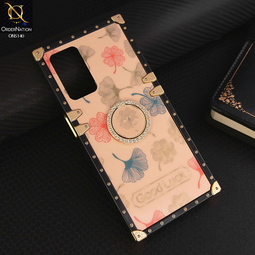 Oppo A55 5G Cover - Rose Gold - Trendy Style Good Luck Floral Square Trunk Soft Case With Holder