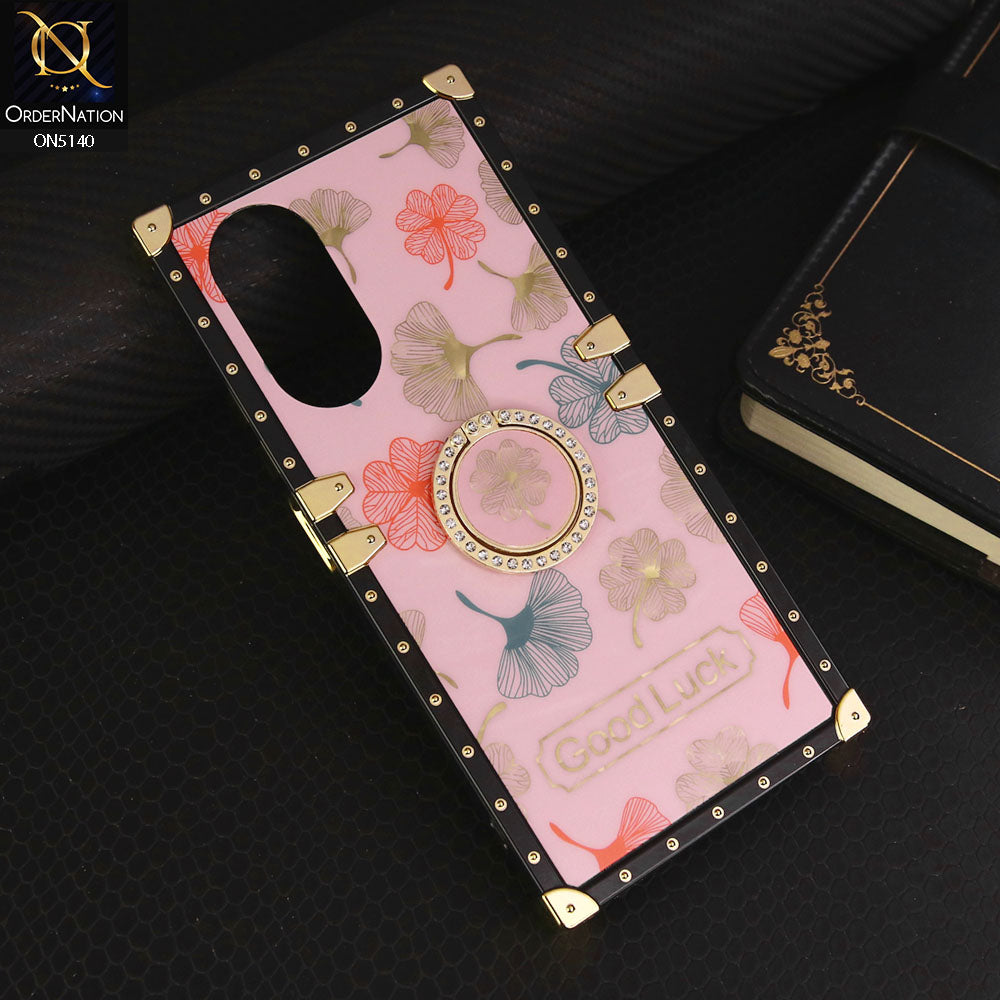 Oppo A58 4G Cover - Pink - Trendy Style Good Luck Floral Square Trunk Soft Case With Holder