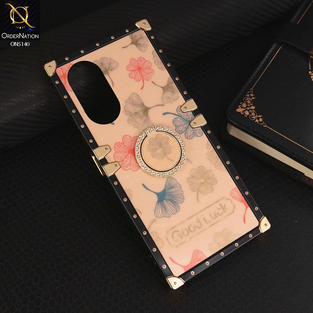 Oppo A58 4G Cover - Rose Gold - Trendy Style Good Luck Floral Square Trunk Soft Case With Holder