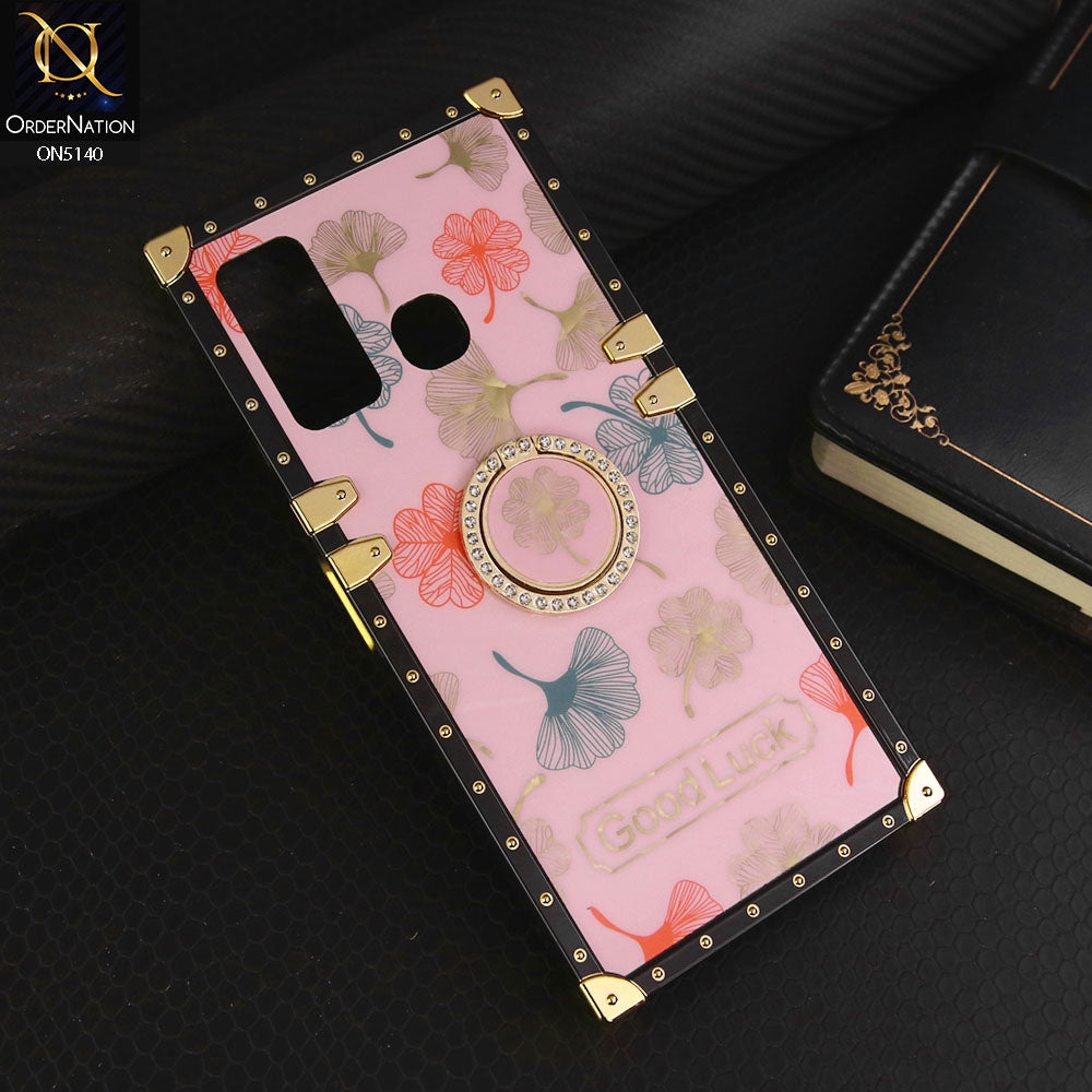 Infinix Hot 9 Cover - Pink - Trendy Style Good Luck Floral Square Trunk Soft Case With Holder