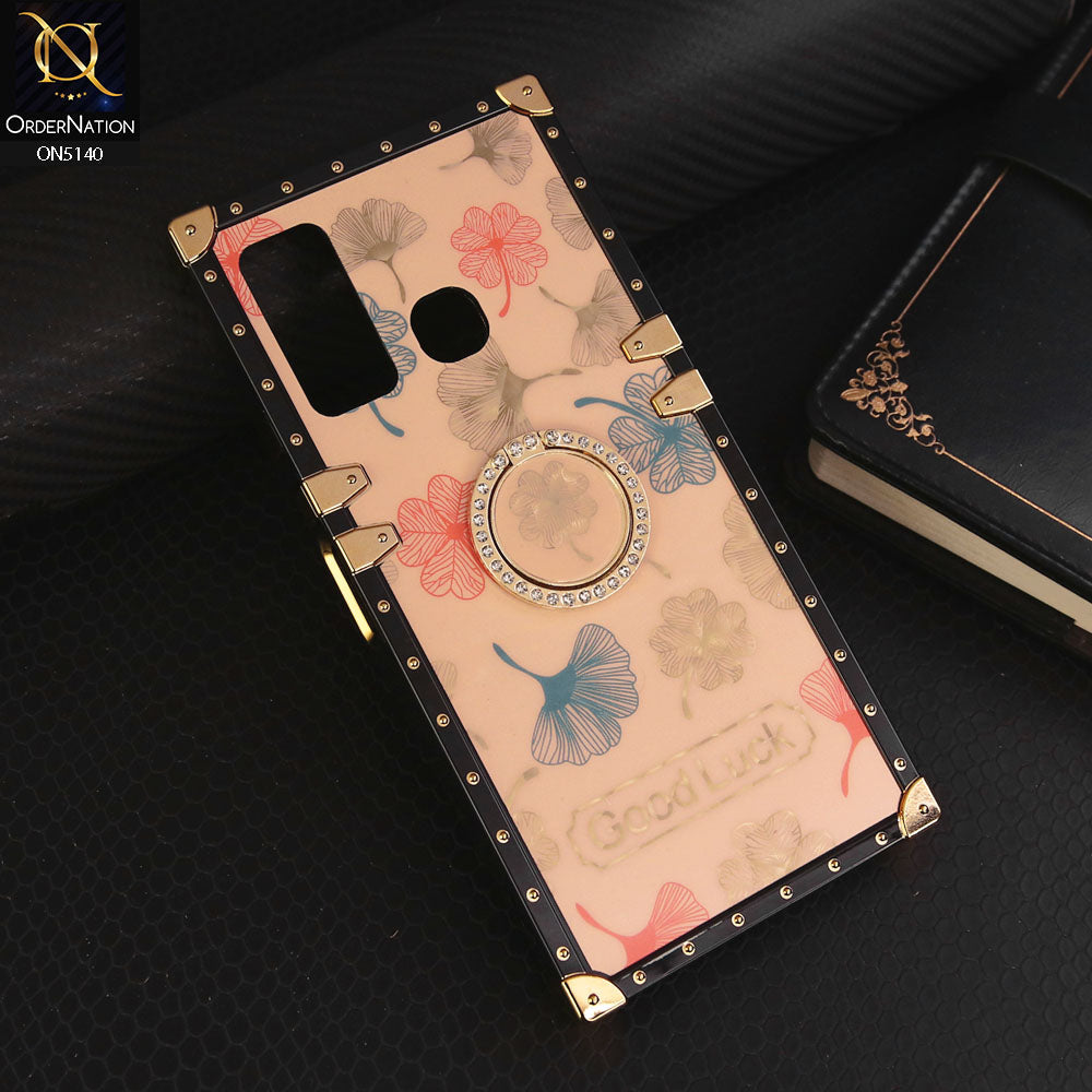 Infinix Hot 9 Pro Cover - Rose Gold - Trendy Style Good Luck Floral Square Trunk Soft Case With Holder