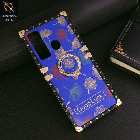 Tecno Camon 17 Cover - Blue - Trendy Style Good Luck Floral Square Trunk Soft Case With Holder